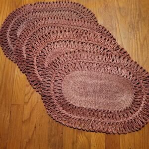 Halle St. Mary Placemats Natural Abaca Fiber Pink Country Boho 13"X 19" Set 4